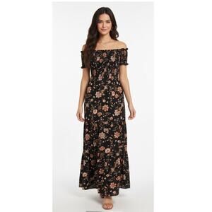 Ryan Michelle Smocked Floral Milkmaid Maxi Dress Off Shoulder Boho Medium